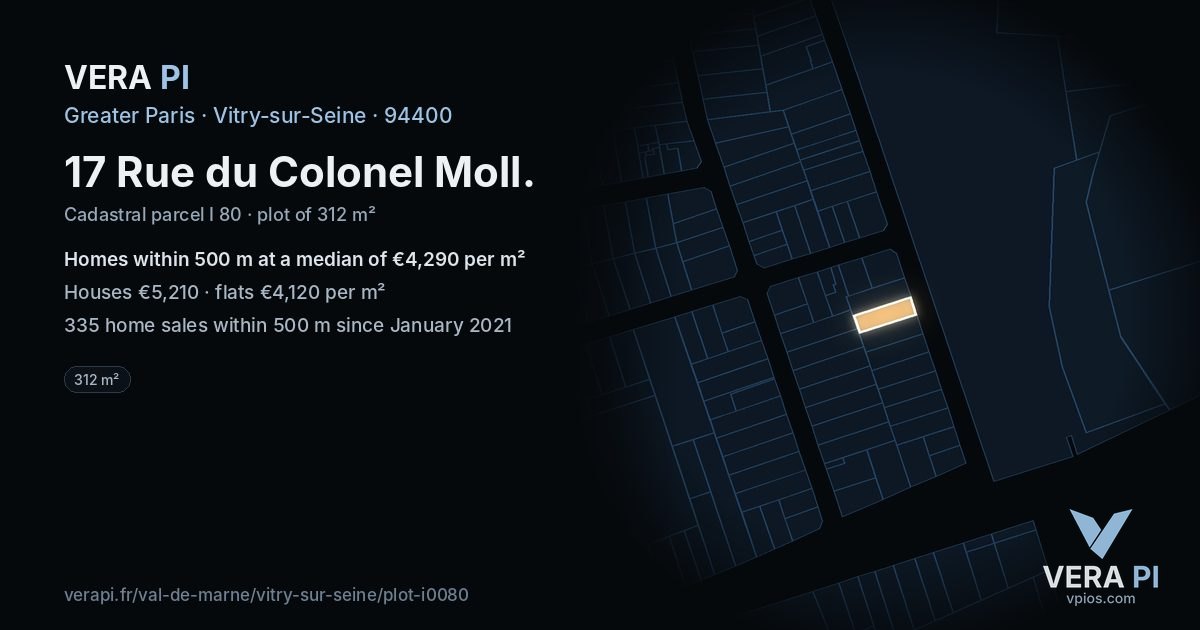 17 Rue du Colonel Moll, Vitry-sur-Seine at night – the plot lit, the parcels around coloured by the prices near them
