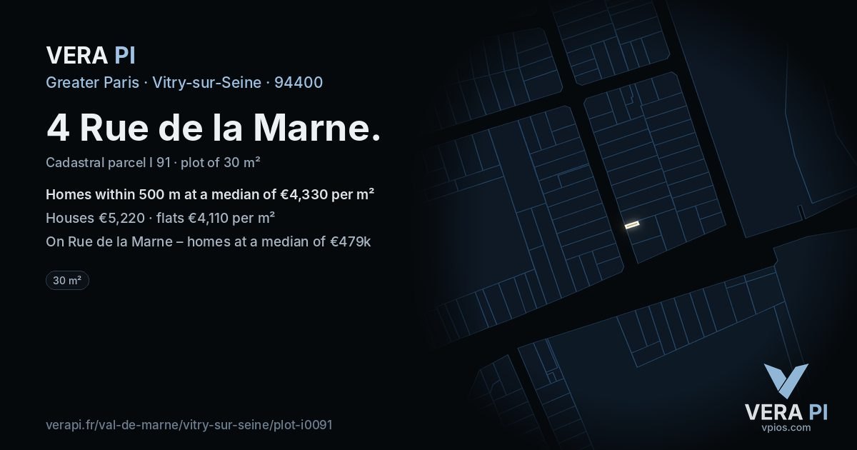 4 Rue de la Marne, Vitry-sur-Seine at night – the plot lit, the parcels around coloured by the prices near them