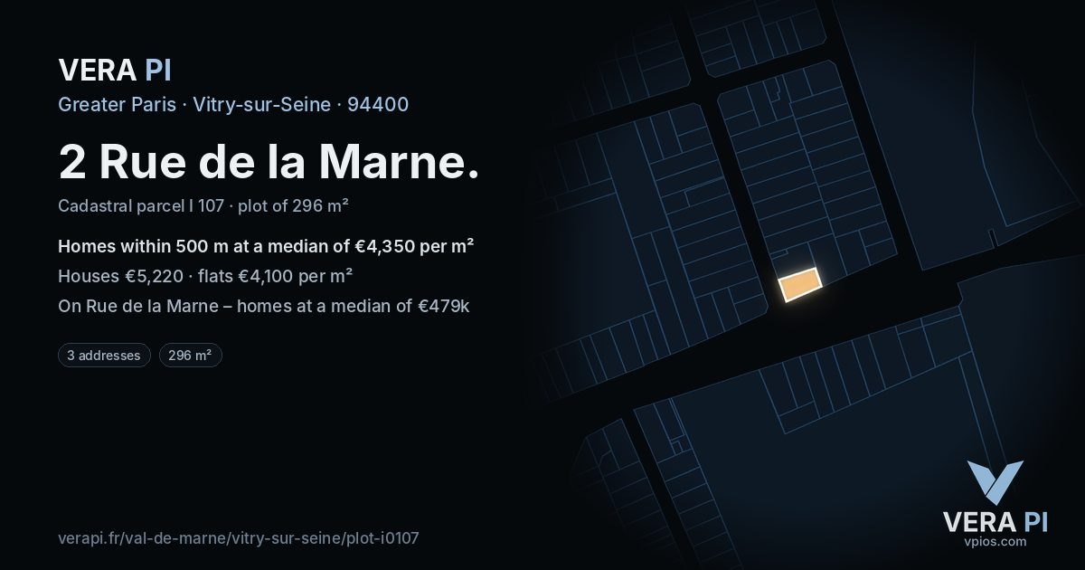 2 Rue de la Marne, Vitry-sur-Seine at night – the plot lit, the parcels around coloured by the prices near them