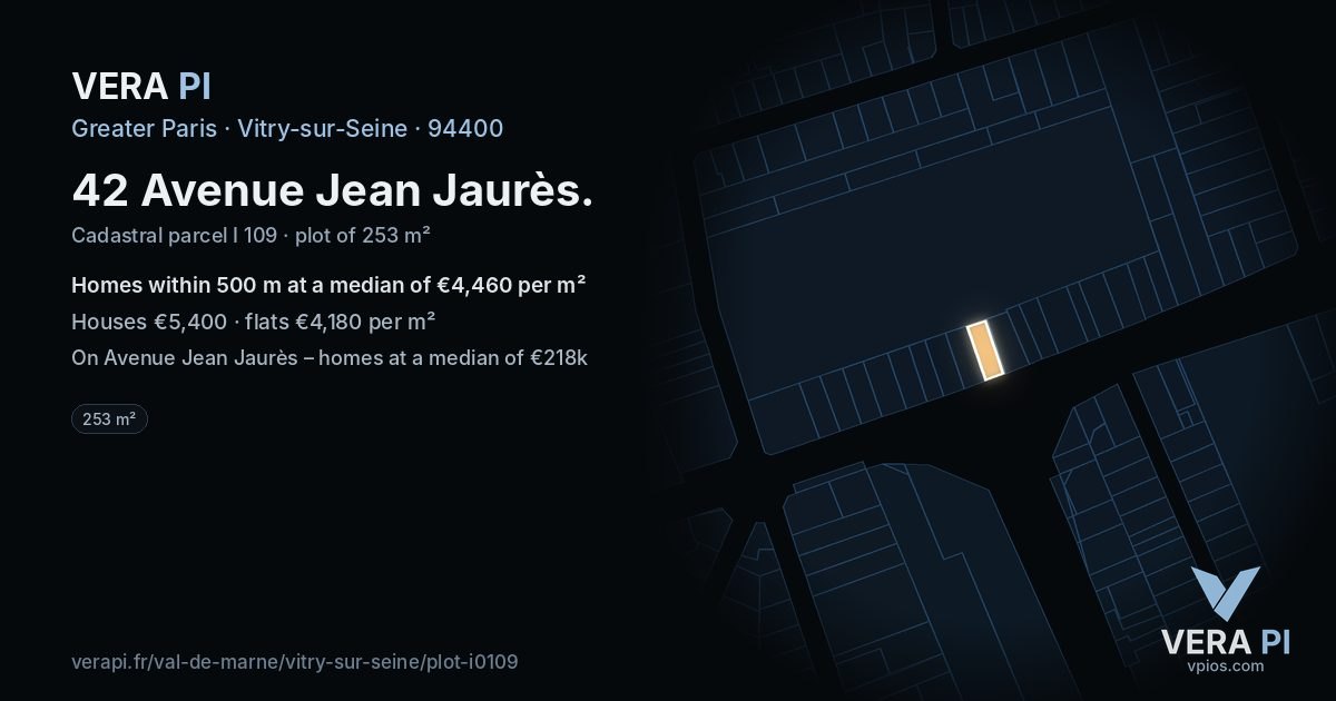 42 Avenue Jean Jaurès, Vitry-sur-Seine at night – the plot lit, the parcels around coloured by the prices near them