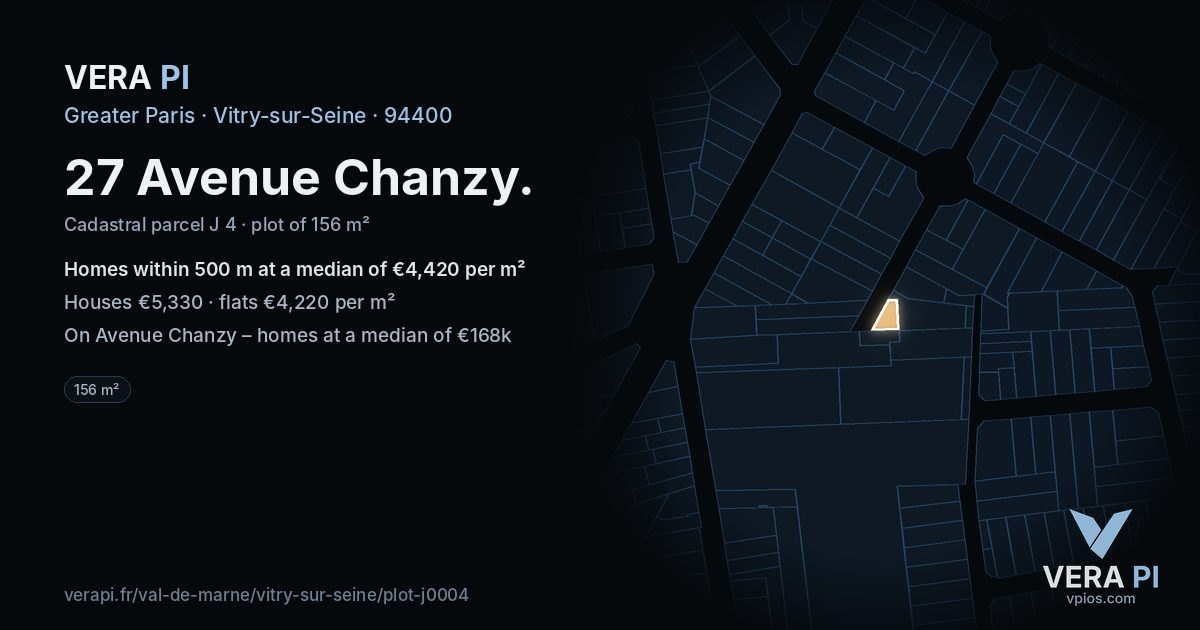27 Avenue Chanzy, Vitry-sur-Seine at night – the plot lit, the parcels around coloured by the prices near them