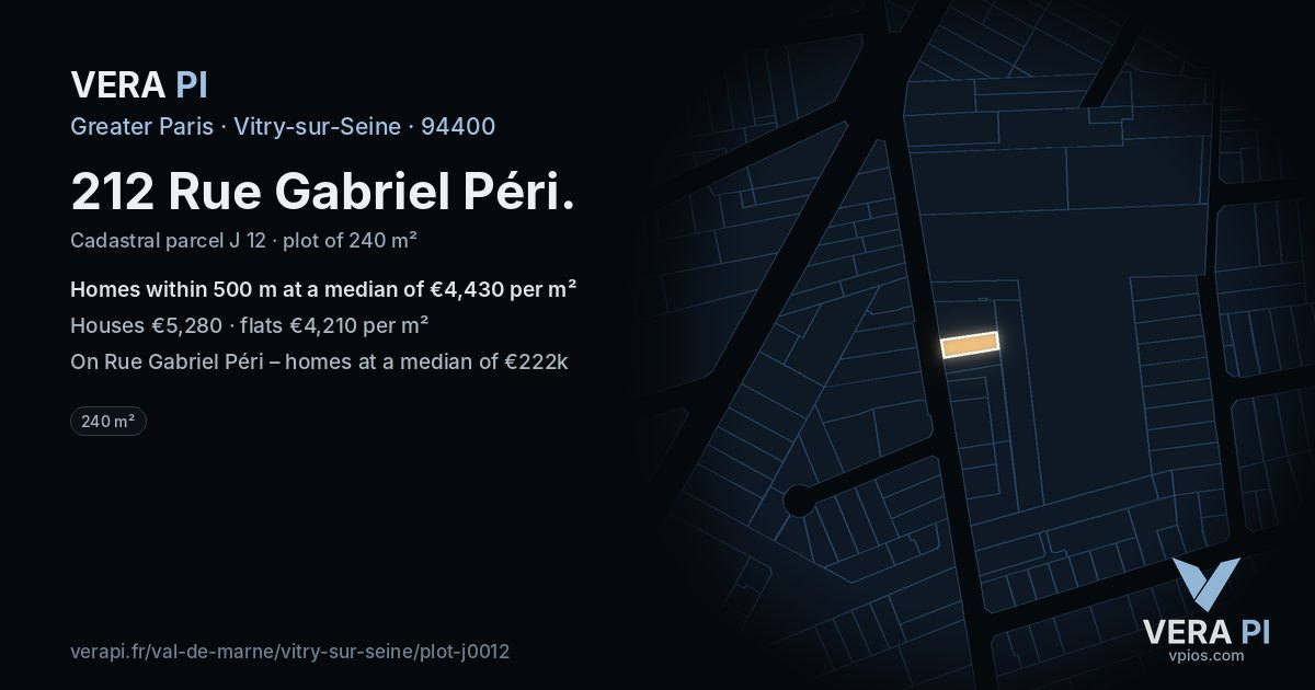 212 Rue Gabriel Péri, Vitry-sur-Seine at night – the plot lit, the parcels around coloured by the prices near them