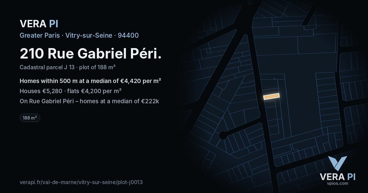 210 Rue Gabriel Péri, Vitry-sur-Seine at night – the plot lit, the parcels around coloured by the prices near them
