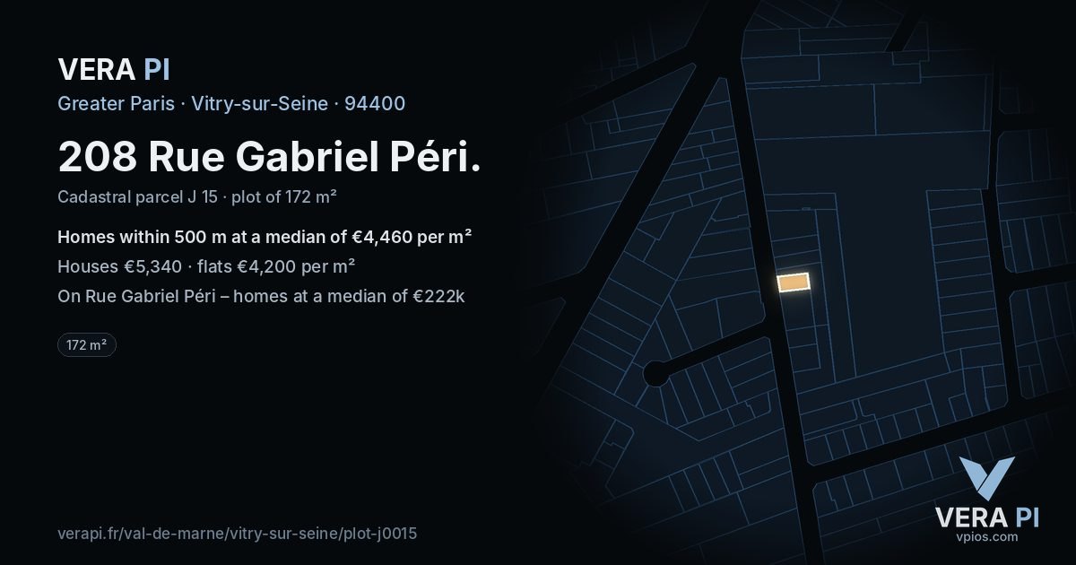 208 Rue Gabriel Péri, Vitry-sur-Seine at night – the plot lit, the parcels around coloured by the prices near them