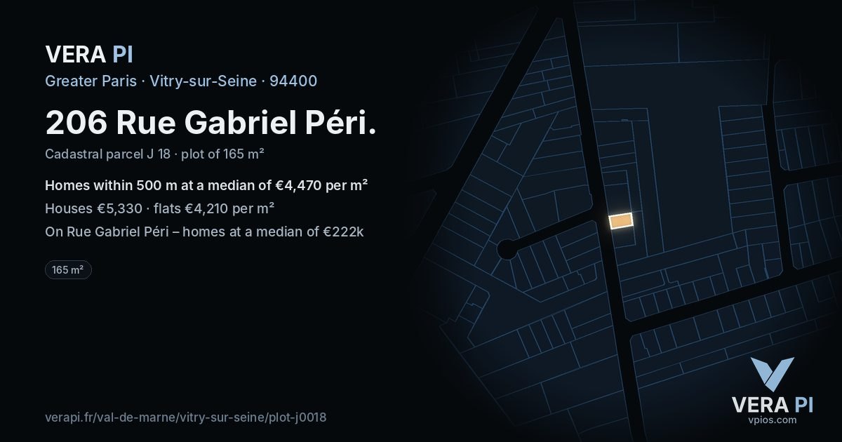 206 Rue Gabriel Péri, Vitry-sur-Seine at night – the plot lit, the parcels around coloured by the prices near them