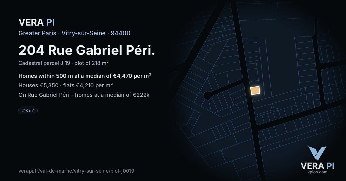 204 Rue Gabriel Péri, Vitry-sur-Seine at night – the plot lit, the parcels around coloured by the prices near them