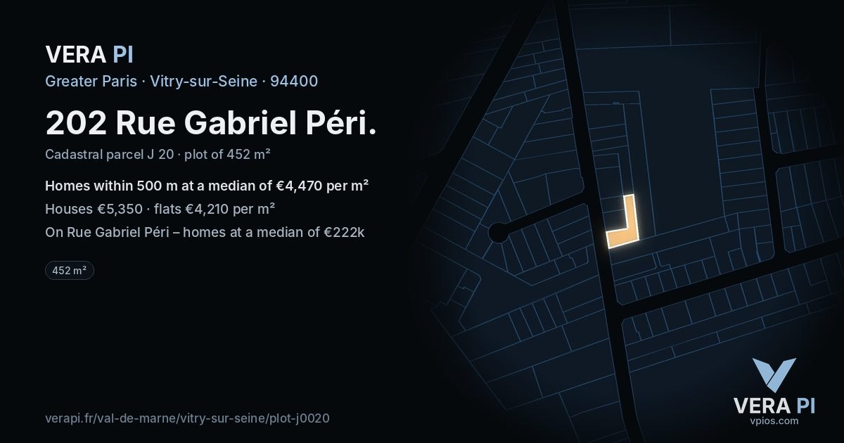 202 Rue Gabriel Péri, Vitry-sur-Seine at night – the plot lit, the parcels around coloured by the prices near them