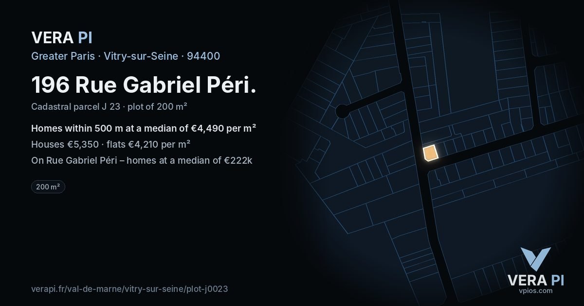 196 Rue Gabriel Péri, Vitry-sur-Seine at night – the plot lit, the parcels around coloured by the prices near them