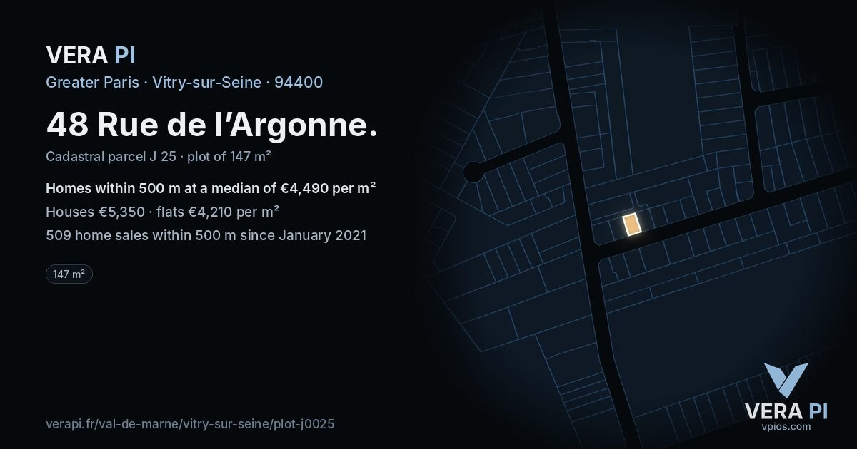 48 Rue de l’Argonne, Vitry-sur-Seine at night – the plot lit, the parcels around coloured by the prices near them
