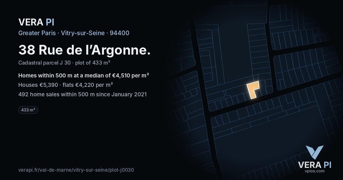 38 Rue de l’Argonne, Vitry-sur-Seine at night – the plot lit, the parcels around coloured by the prices near them