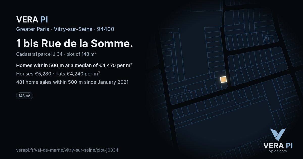 1 bis Rue de la Somme, Vitry-sur-Seine at night – the plot lit, the parcels around coloured by the prices near them