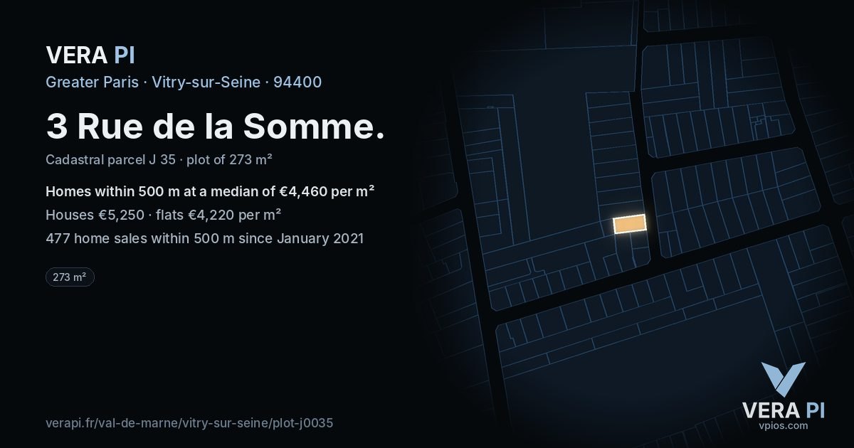 3 Rue de la Somme, Vitry-sur-Seine at night – the plot lit, the parcels around coloured by the prices near them