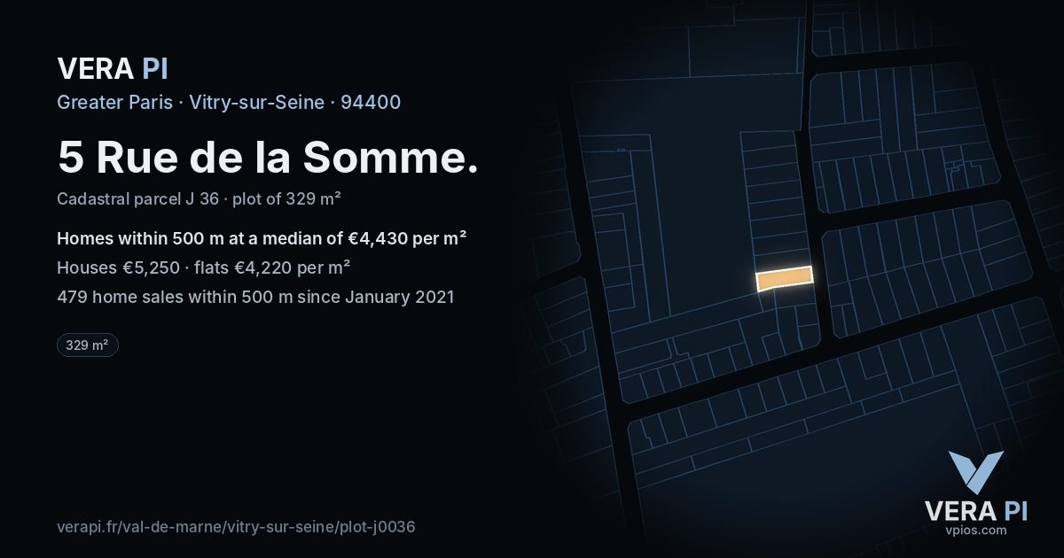 5 Rue de la Somme, Vitry-sur-Seine at night – the plot lit, the parcels around coloured by the prices near them