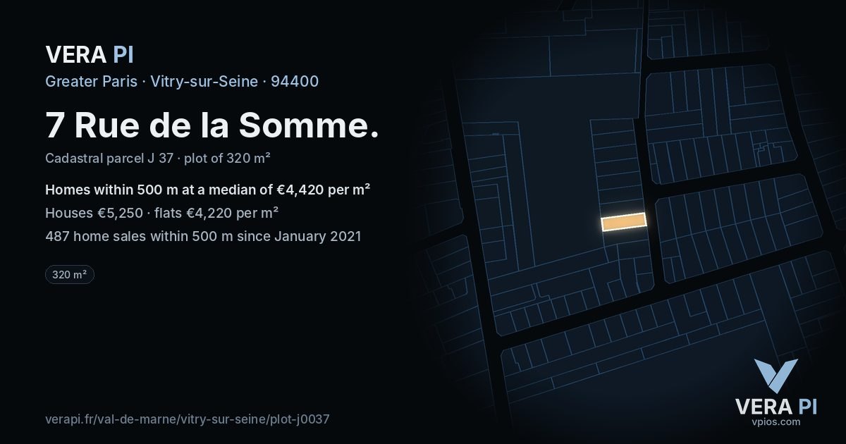 7 Rue de la Somme, Vitry-sur-Seine at night – the plot lit, the parcels around coloured by the prices near them