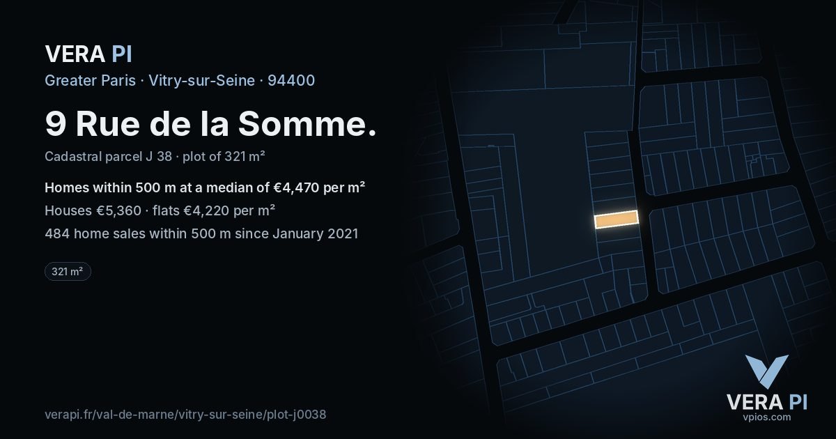 9 Rue de la Somme, Vitry-sur-Seine at night – the plot lit, the parcels around coloured by the prices near them