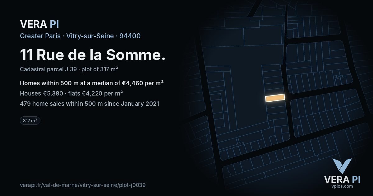 11 Rue de la Somme, Vitry-sur-Seine at night – the plot lit, the parcels around coloured by the prices near them