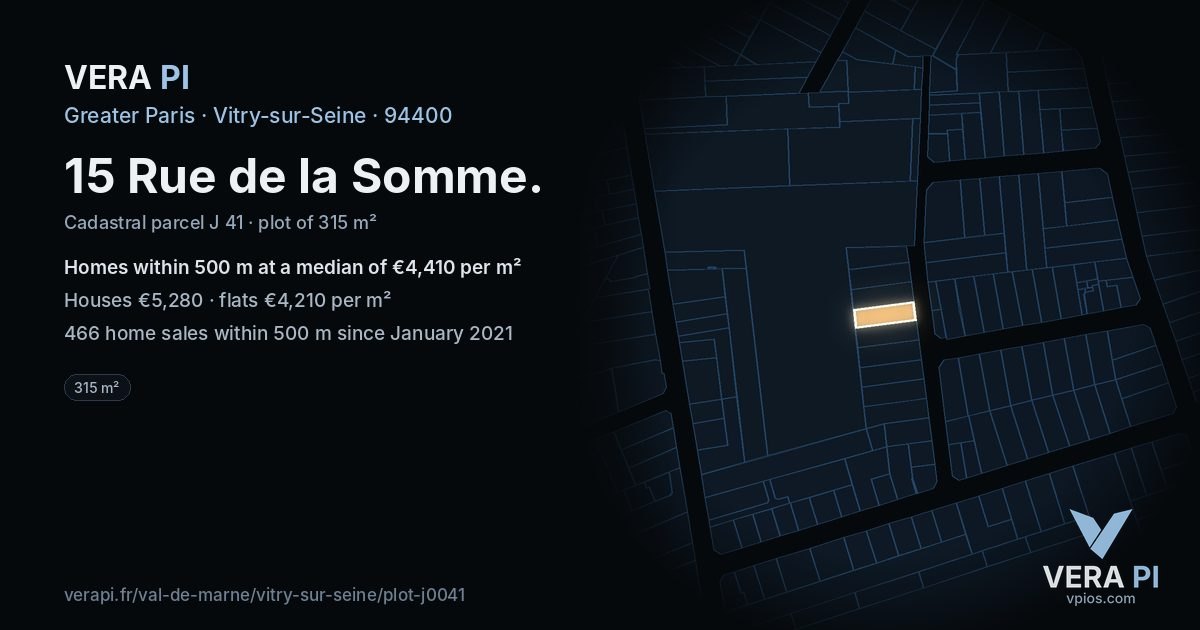 15 Rue de la Somme, Vitry-sur-Seine at night – the plot lit, the parcels around coloured by the prices near them