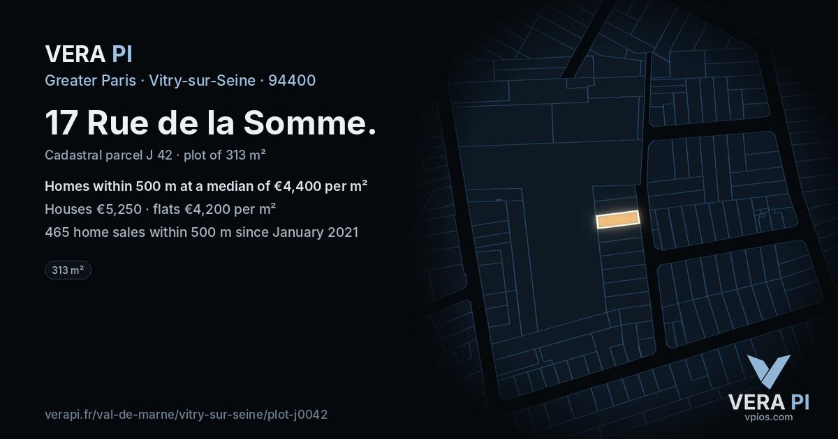 17 Rue de la Somme, Vitry-sur-Seine at night – the plot lit, the parcels around coloured by the prices near them