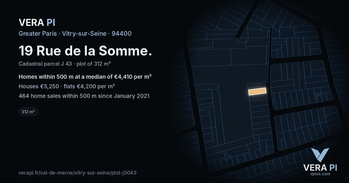 19 Rue de la Somme, Vitry-sur-Seine at night – the plot lit, the parcels around coloured by the prices near them