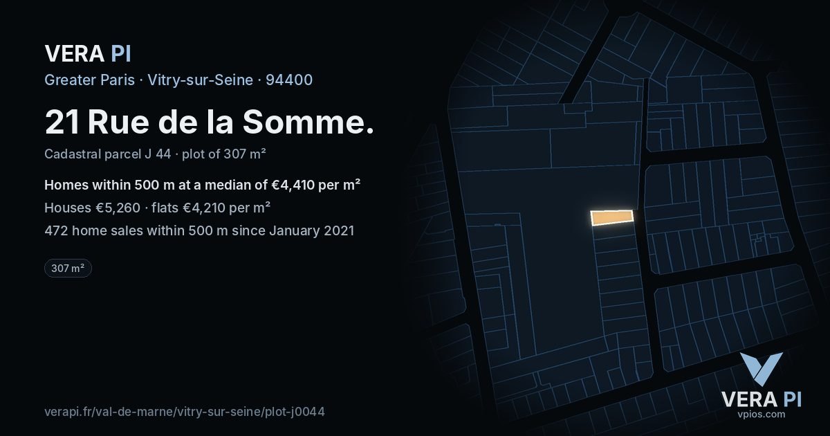 21 Rue de la Somme, Vitry-sur-Seine at night – the plot lit, the parcels around coloured by the prices near them
