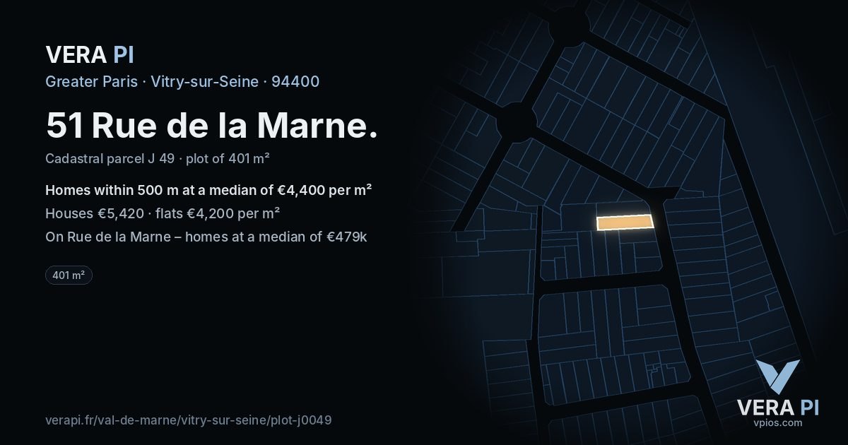 51 Rue de la Marne, Vitry-sur-Seine at night – the plot lit, the parcels around coloured by the prices near them