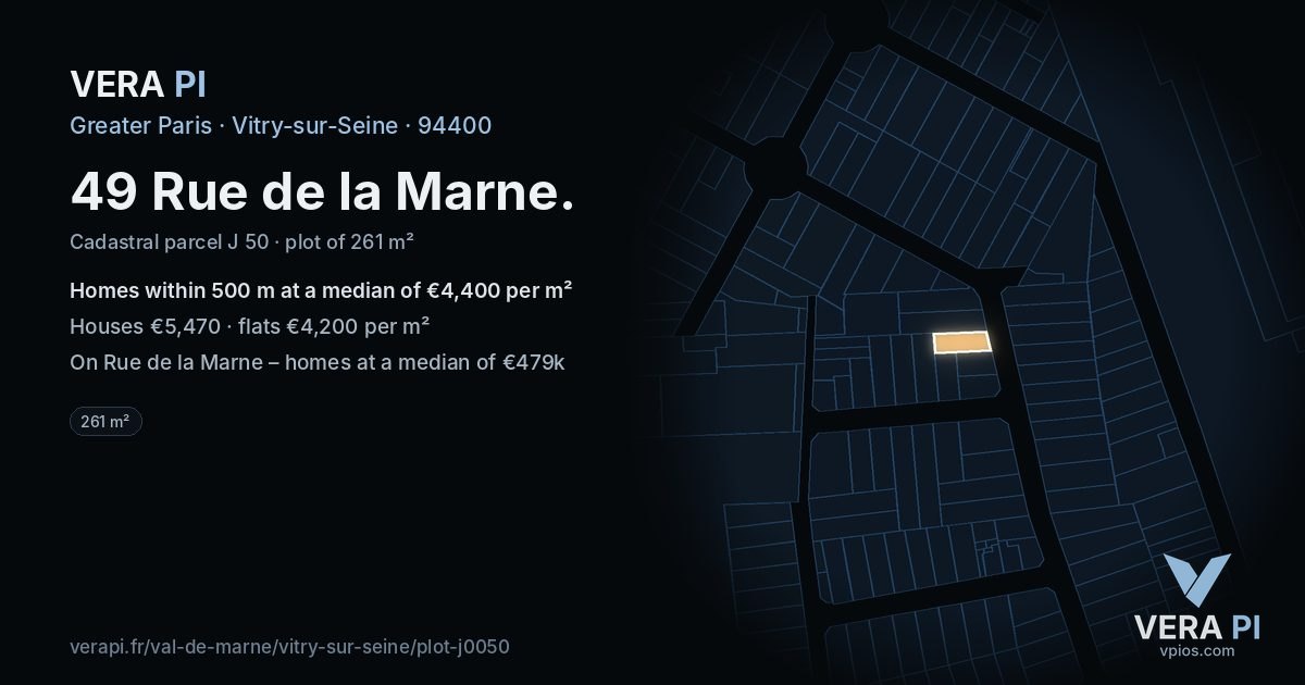 49 Rue de la Marne, Vitry-sur-Seine at night – the plot lit, the parcels around coloured by the prices near them