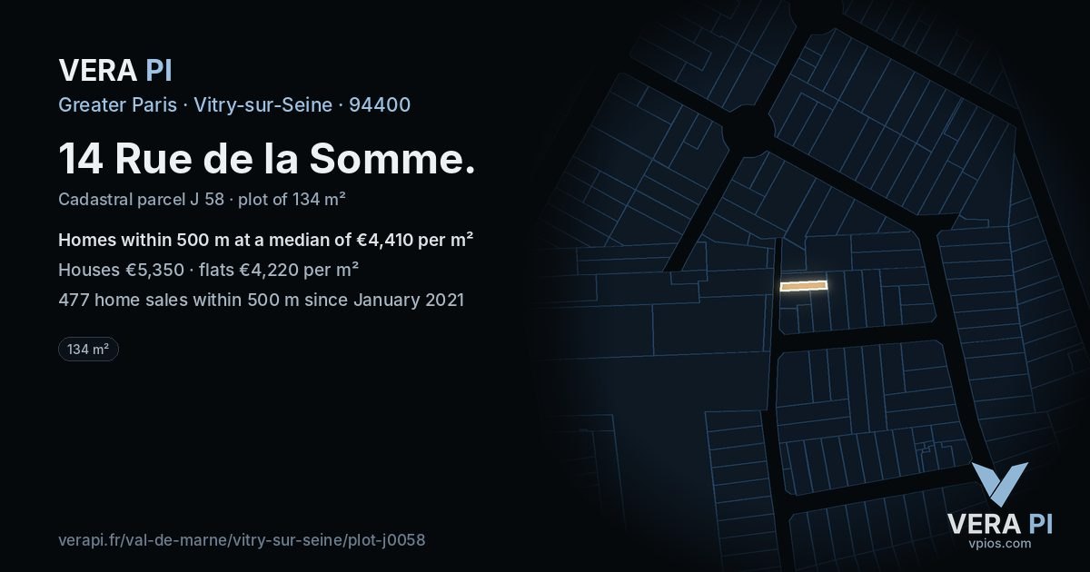 14 Rue de la Somme, Vitry-sur-Seine at night – the plot lit, the parcels around coloured by the prices near them