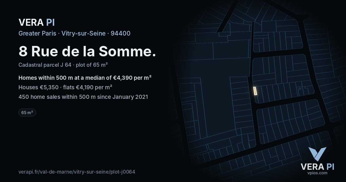 8 Rue de la Somme, Vitry-sur-Seine at night – the plot lit, the parcels around coloured by the prices near them
