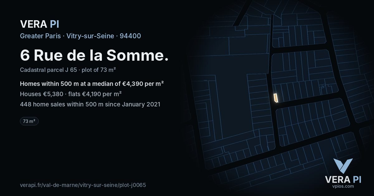 6 Rue de la Somme, Vitry-sur-Seine at night – the plot lit, the parcels around coloured by the prices near them