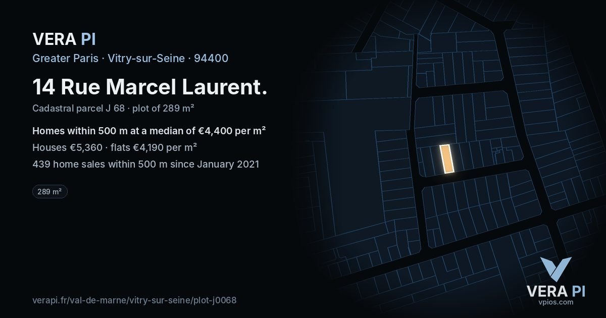 14 Rue Marcel Laurent, Vitry-sur-Seine at night – the plot lit, the parcels around coloured by the prices near them