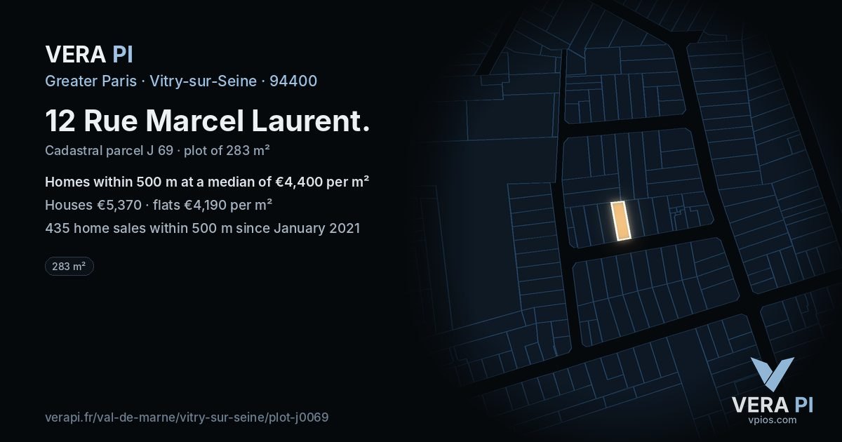 12 Rue Marcel Laurent, Vitry-sur-Seine at night – the plot lit, the parcels around coloured by the prices near them