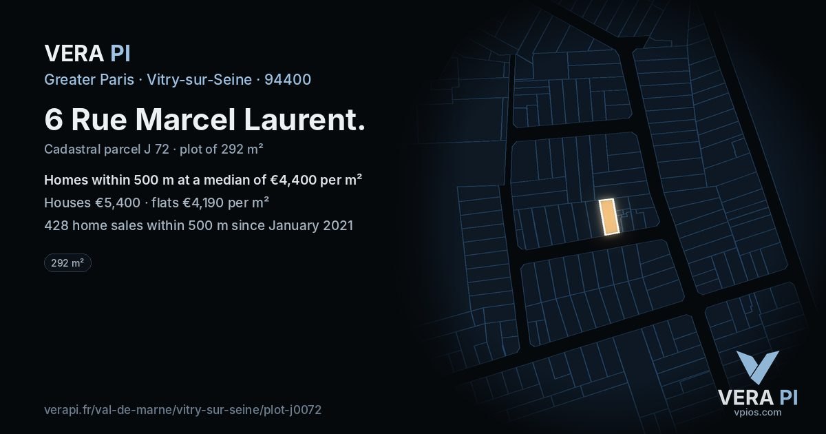 6 Rue Marcel Laurent, Vitry-sur-Seine at night – the plot lit, the parcels around coloured by the prices near them