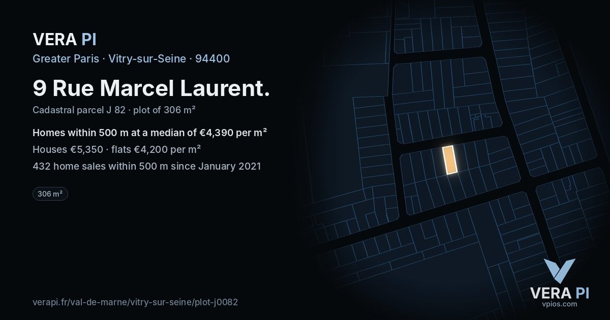 9 Rue Marcel Laurent, Vitry-sur-Seine at night – the plot lit, the parcels around coloured by the prices near them