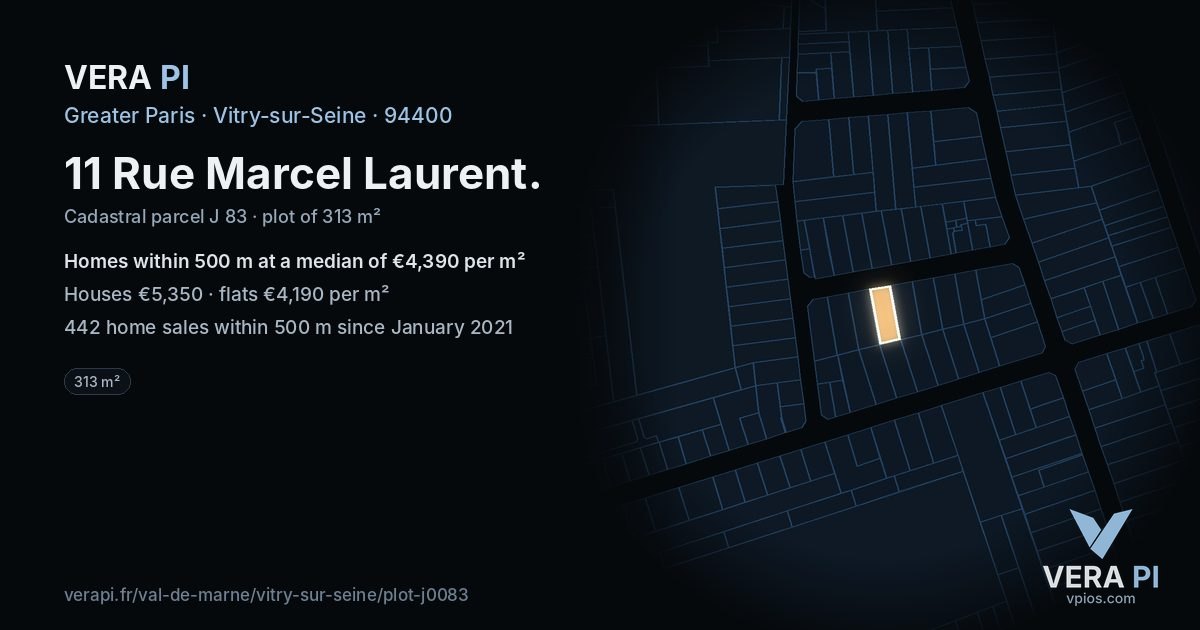 11 Rue Marcel Laurent, Vitry-sur-Seine at night – the plot lit, the parcels around coloured by the prices near them