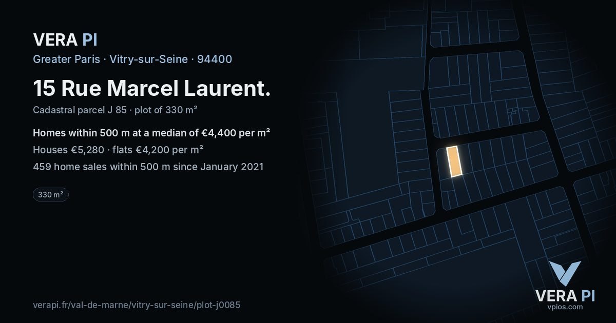 15 Rue Marcel Laurent, Vitry-sur-Seine at night – the plot lit, the parcels around coloured by the prices near them