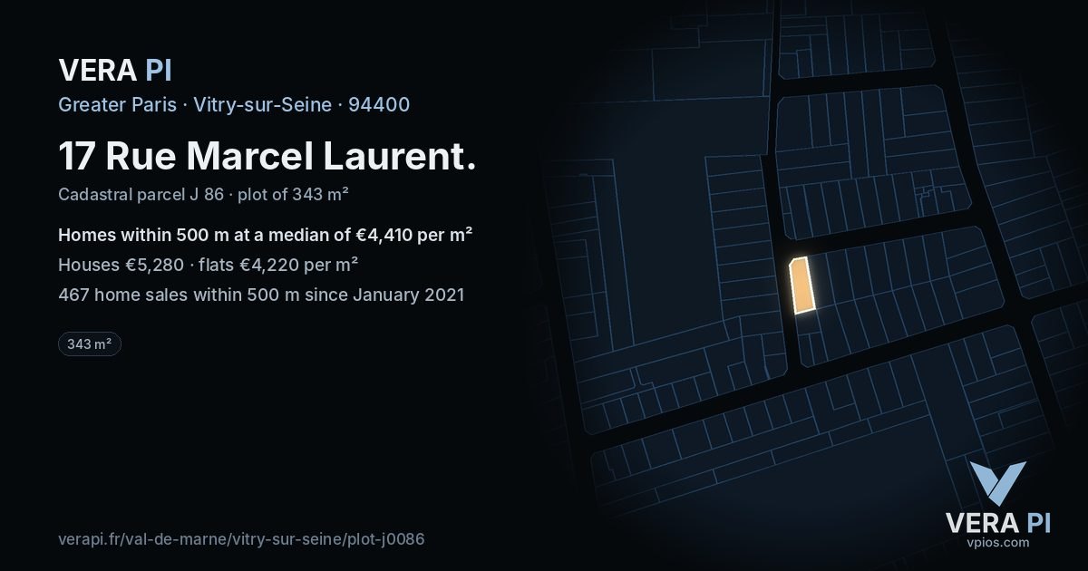 17 Rue Marcel Laurent, Vitry-sur-Seine at night – the plot lit, the parcels around coloured by the prices near them