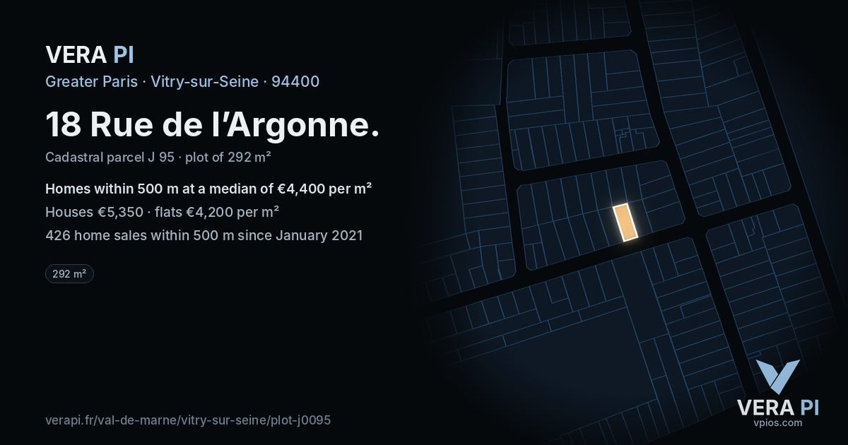 18 Rue de l’Argonne, Vitry-sur-Seine at night – the plot lit, the parcels around coloured by the prices near them
