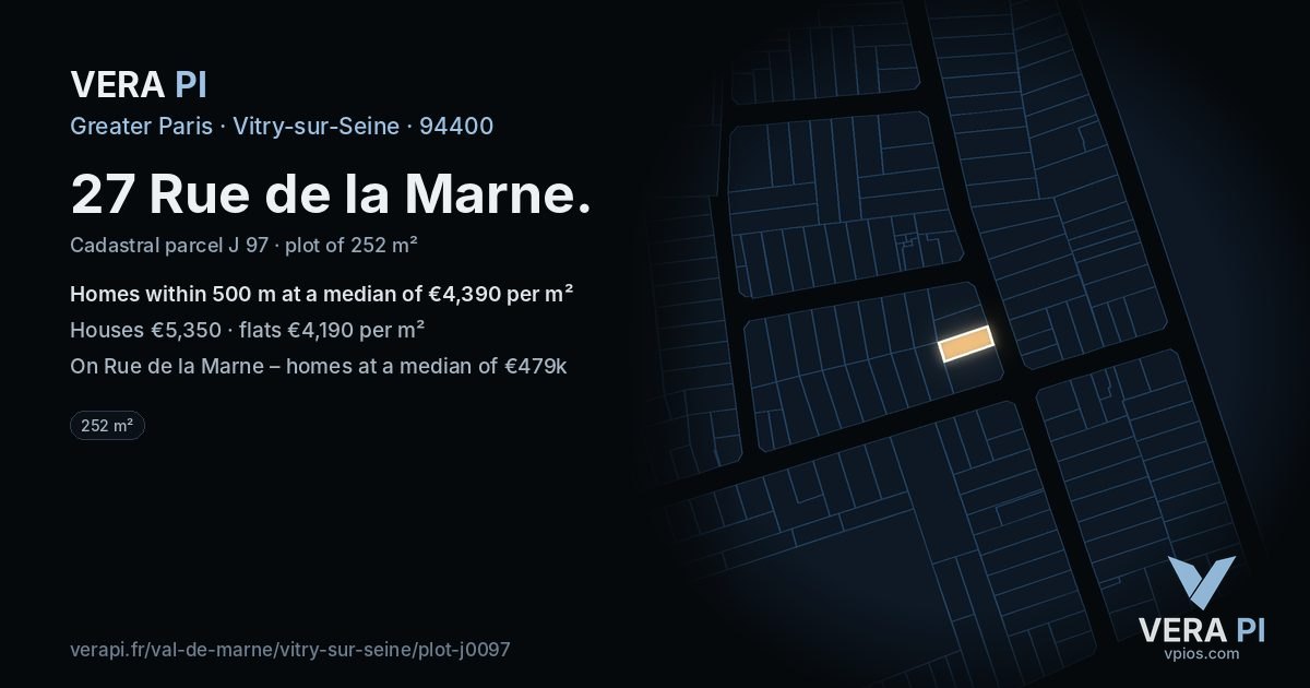 27 Rue de la Marne, Vitry-sur-Seine at night – the plot lit, the parcels around coloured by the prices near them