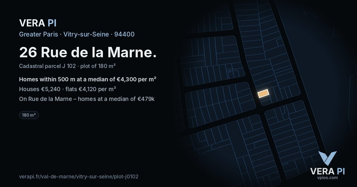 26 Rue de la Marne, Vitry-sur-Seine at night – the plot lit, the parcels around coloured by the prices near them