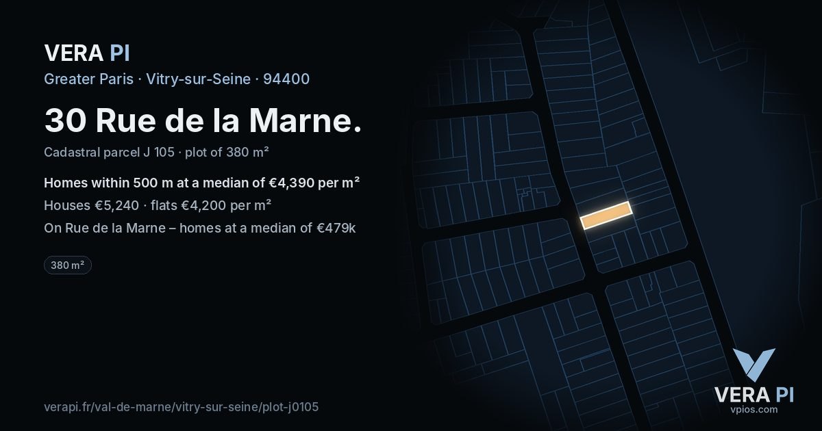30 Rue de la Marne, Vitry-sur-Seine at night – the plot lit, the parcels around coloured by the prices near them