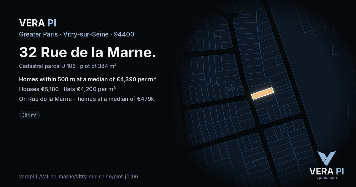 32 Rue de la Marne, Vitry-sur-Seine at night – the plot lit, the parcels around coloured by the prices near them