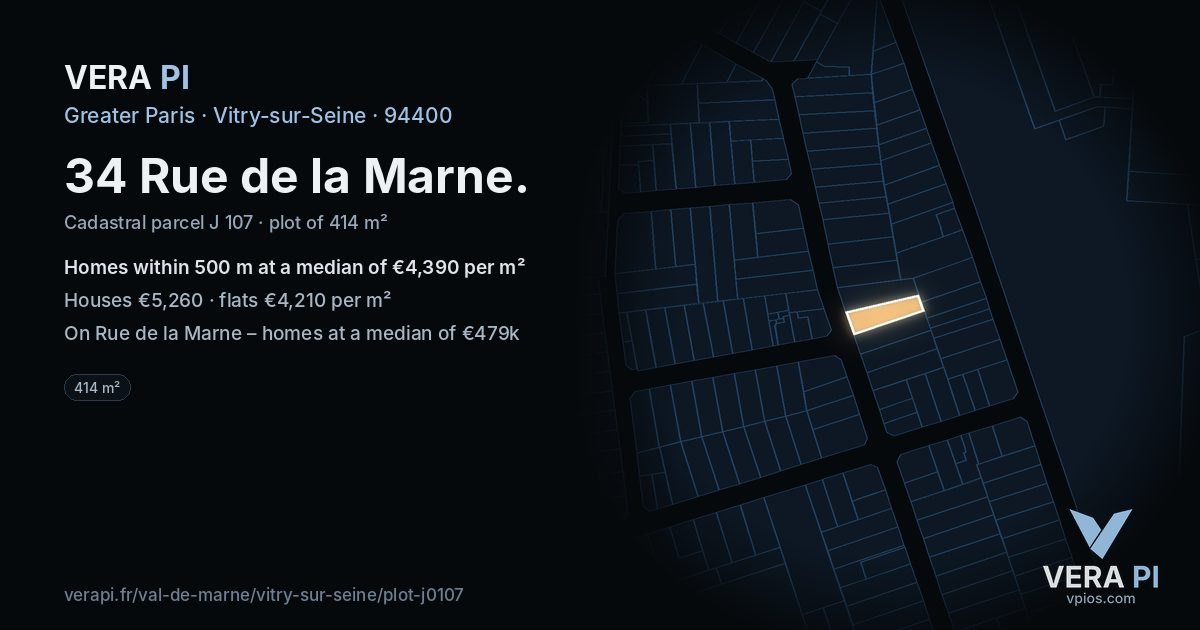 34 Rue de la Marne, Vitry-sur-Seine at night – the plot lit, the parcels around coloured by the prices near them