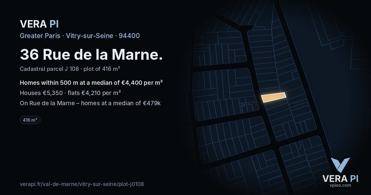 36 Rue de la Marne, Vitry-sur-Seine at night – the plot lit, the parcels around coloured by the prices near them