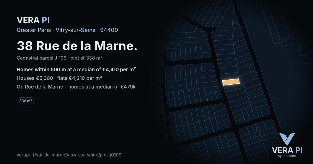 38 Rue de la Marne, Vitry-sur-Seine at night – the plot lit, the parcels around coloured by the prices near them