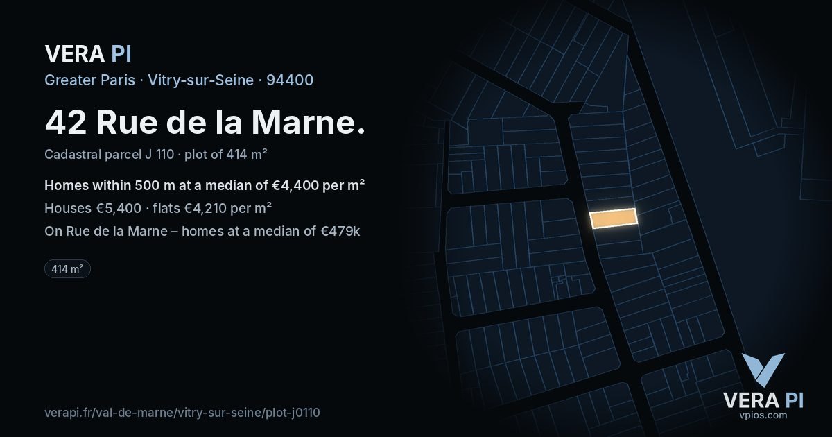 42 Rue de la Marne, Vitry-sur-Seine at night – the plot lit, the parcels around coloured by the prices near them