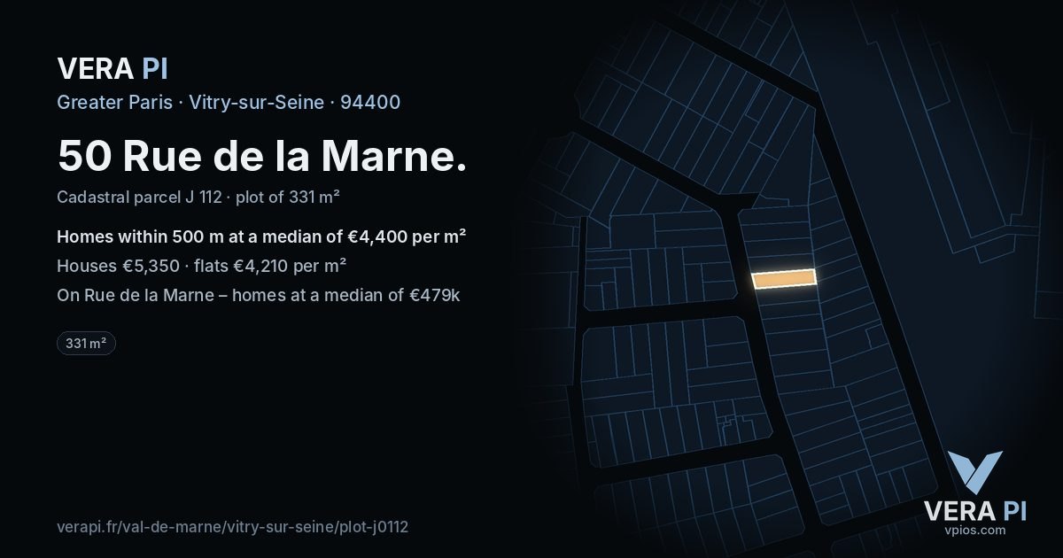50 Rue de la Marne, Vitry-sur-Seine at night – the plot lit, the parcels around coloured by the prices near them