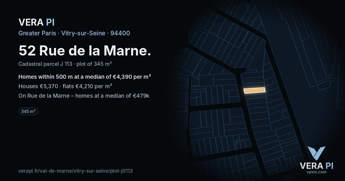 52 Rue de la Marne, Vitry-sur-Seine at night – the plot lit, the parcels around coloured by the prices near them