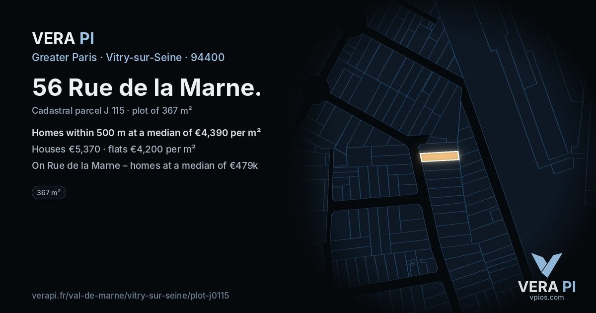 56 Rue de la Marne, Vitry-sur-Seine at night – the plot lit, the parcels around coloured by the prices near them