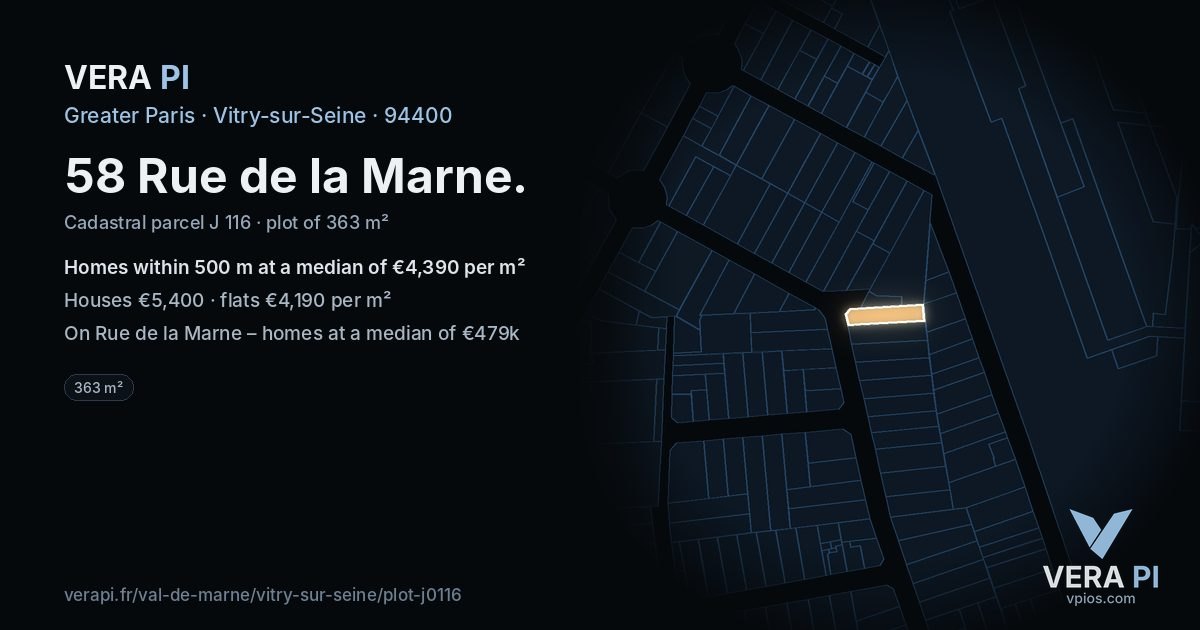 58 Rue de la Marne, Vitry-sur-Seine at night – the plot lit, the parcels around coloured by the prices near them