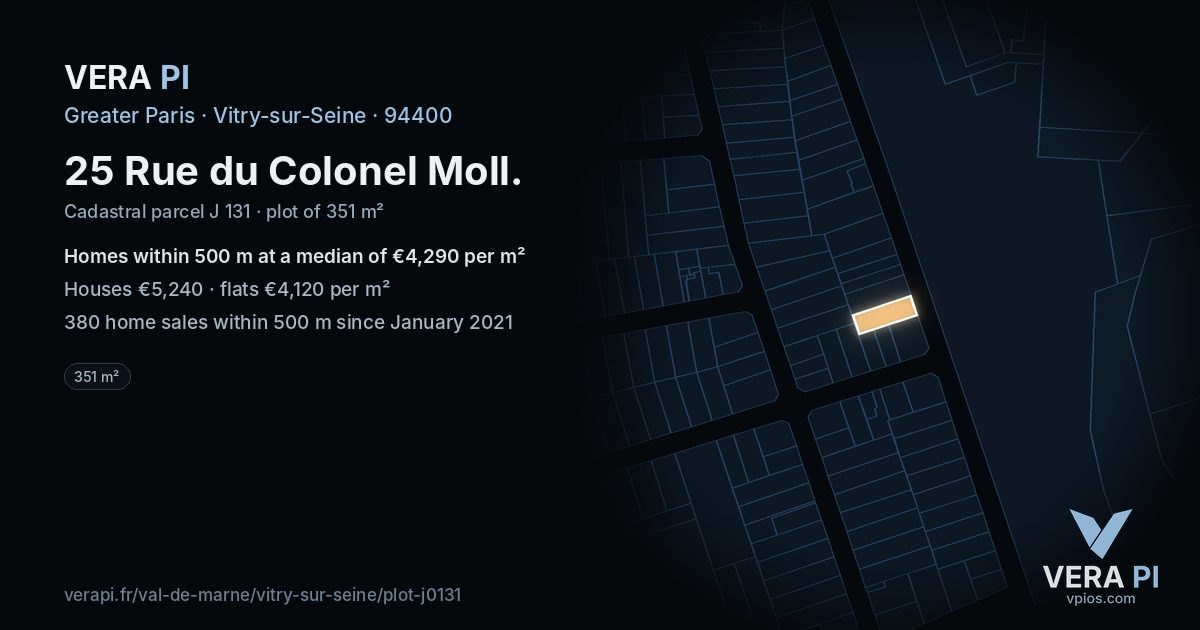 25 Rue du Colonel Moll, Vitry-sur-Seine at night – the plot lit, the parcels around coloured by the prices near them